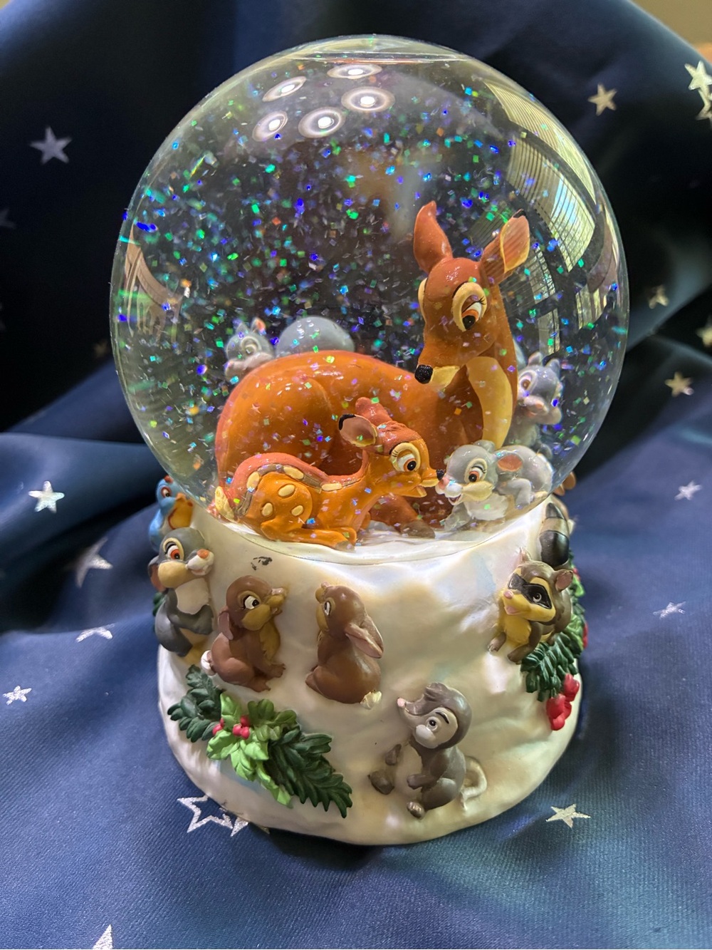 Disney Bambi Themed Glitter Snow Globe Plats Music Rare